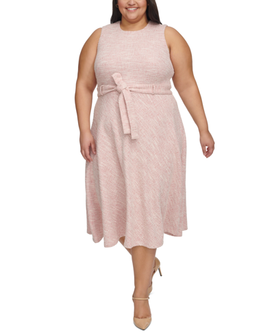Shop Calvin Klein Plus Size Sleeveless Tweed Midi Dress In Blossom Multi
