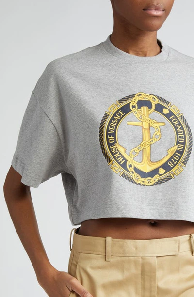 Shop Versace Anchor Logo Crop Graphic T-shirt In Grey Melange/ Multicolor