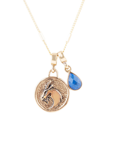 Shop Barse Zodiac Coin Genuine Teardrop Charm Necklace In Capricorn-genuine Lapis