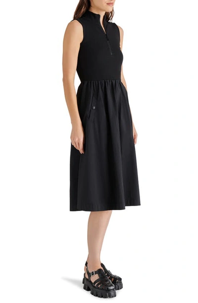 Shop Steve Madden Berlin Sleeveless Half-zip A-line Dress In Black