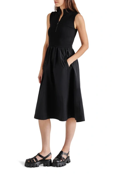 Shop Steve Madden Berlin Sleeveless Half-zip A-line Dress In Black