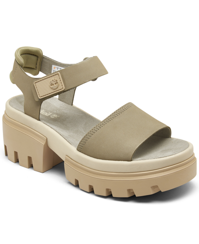 Shop Timberland Women's Everleigh Ankle Strap Sandals From Finish Line In Light Taupe Nubuck