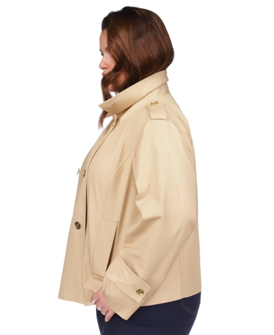 Shop Michael Kors Michael  Plus Size Cropped Double-breasted Peacoat In Khaki