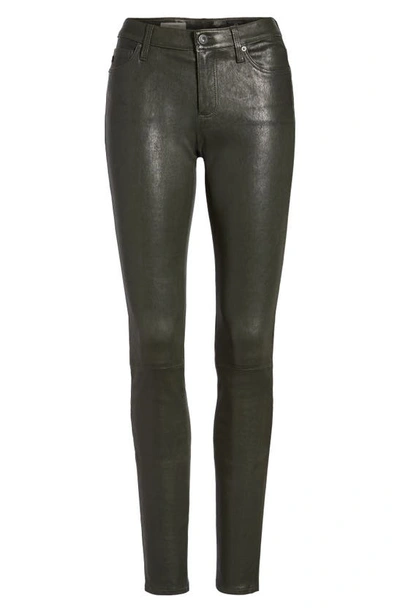 Shop Ag The Legging Super Skinny Leather Pants In Climbing Ivy