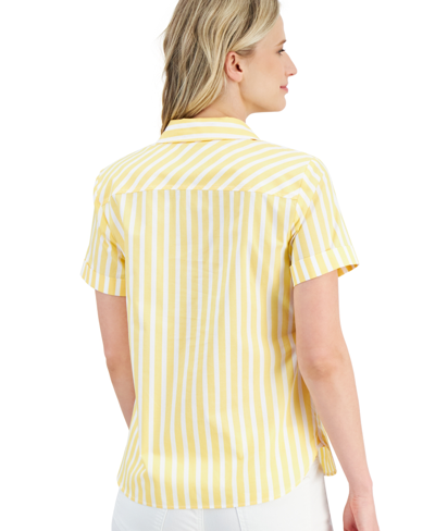Shop Nautica Women's Seaport Striped Button-down Camp Shirt In Yellow
