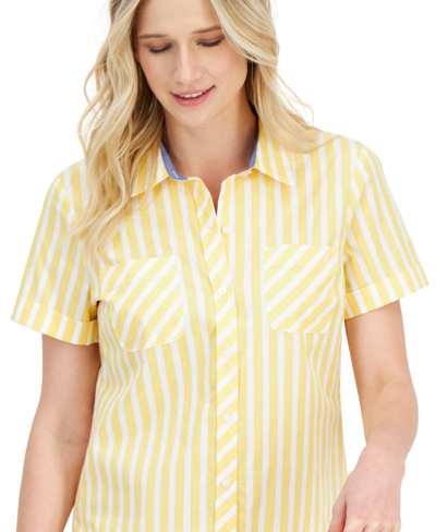 Shop Nautica Women's Seaport Striped Button-down Camp Shirt In Yellow