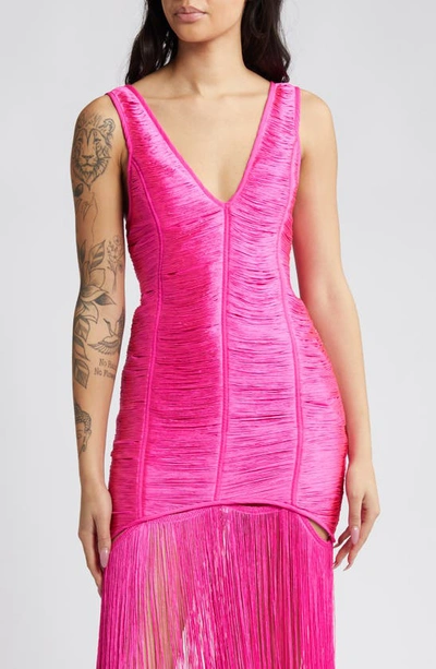 Shop Asos Design Sleeveless Fringe Dress In Pink