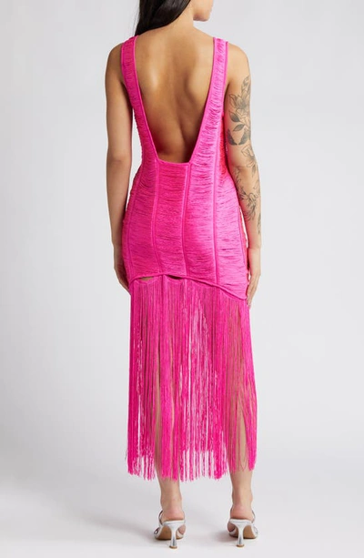 Asos Design Fringe Shift Midi Dress With Cut Out Detail In Pink In Pink