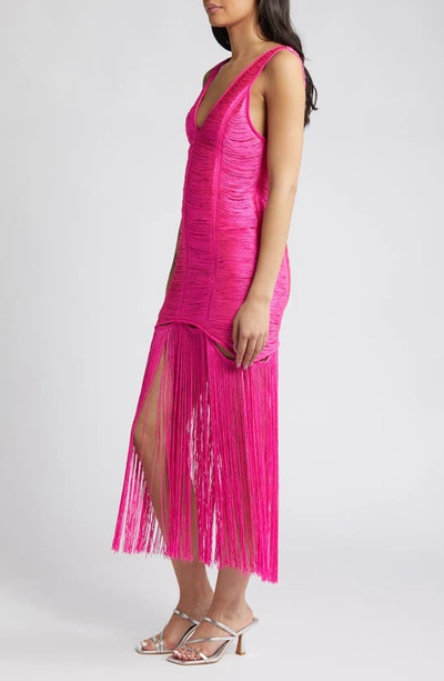 Asos Design Fringe Shift Midi Dress With Cut Out Detail In Pink In Pink