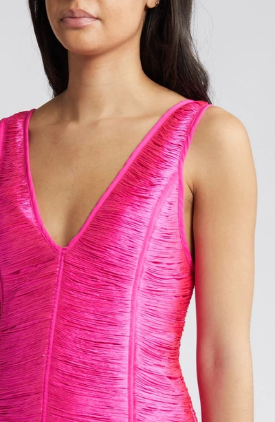 Asos Design Fringe Shift Midi Dress With Cut Out Detail In Pink In Pink
