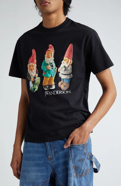 Shop Jw Anderson Gnome Trio Cotton Graphic T-shirt In Black