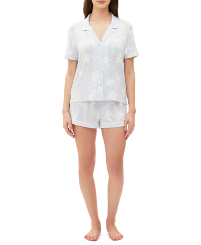 Shop Gap Women's 2-pc. Printed Notched-collar Short Pajamas Set In Halogen Blue