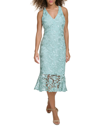 Shop Siena Women's Floral-lace Flounce-hem Midi Dress In Mint
