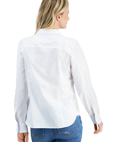 Shop Nautica Women's Roll-tab Button-front Shirt In White