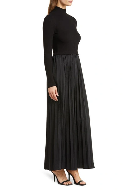 Shop Melloday Long Sleeve Mixed Media Dress In Black