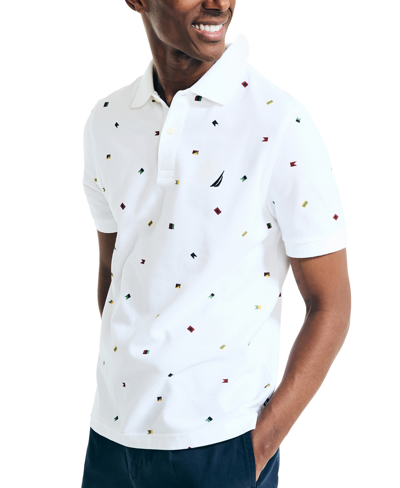 Shop Nautica Men's Classic-fit Icon-print Performance Deck Polo Shirt In Bright White Flags