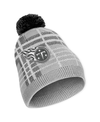Shop Wear By Erin Andrews Women's  Tennessee Titans Plaid Knit Hat With Pom And Scarf Set In Gray