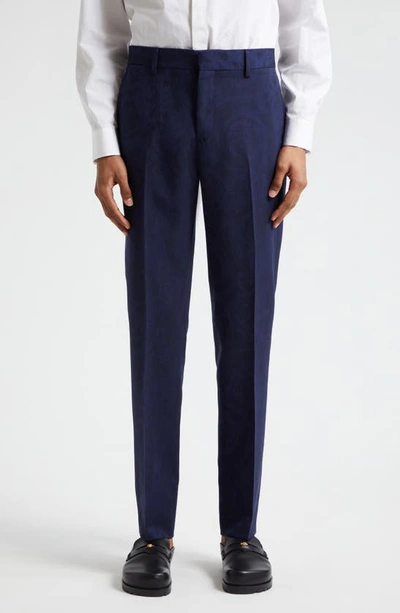 Shop Versace Barocco Jacquard Pants In Navy Blue