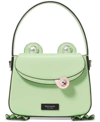 Shop Kate Spade Lily Patent Leather 3d Frog Small Hobo In Serene Green
