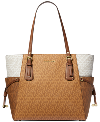 Shop Michael Kors Michael  Voyager East West Tote In Pale Peanut,chestnut,luggage Barolo,whit