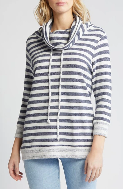 Shop Loveappella Cowl Tie Stripe Pullover In Navy White