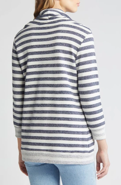 Loveappella Cowl Tie Stripe Pullover In Navy White