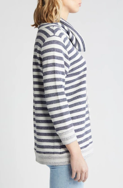 Loveappella Cowl Tie Stripe Pullover In Navy White