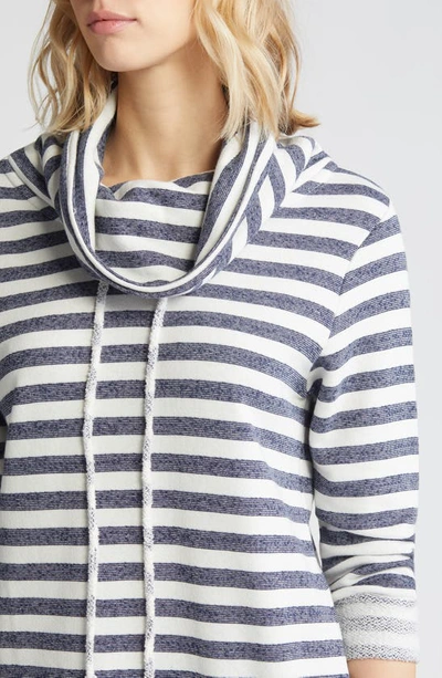Loveappella Cowl Tie Stripe Pullover In Navy White
