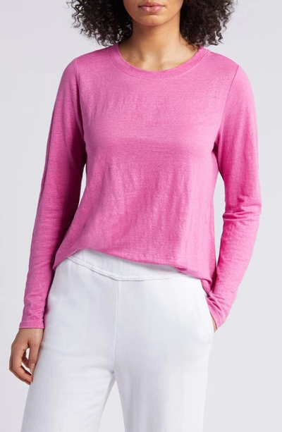 Shop Eileen Fisher Organic Linen Long Sleeve T-shirt In Tulip