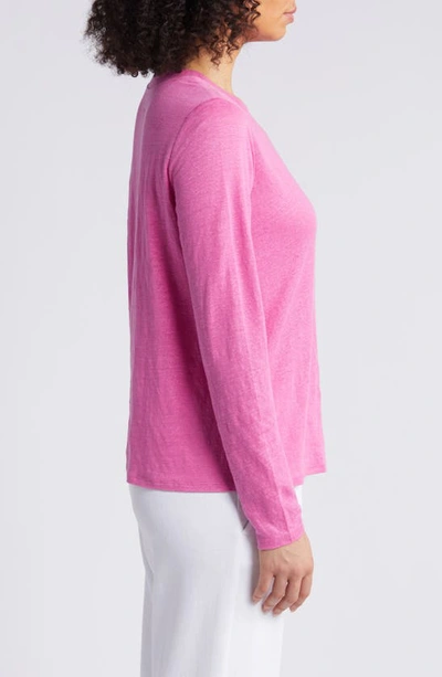 Shop Eileen Fisher Organic Linen Long Sleeve T-shirt In Tulip