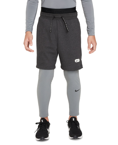 Shop Nike Big Boys Pro Dri-fit Stretch Performance Leggings In Smoke Grey,smoke Grey,black