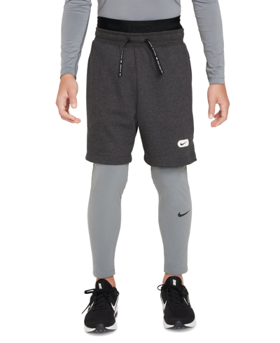 Nike Big Boys Pro Dri-fit Stretch Performance Leggings In Smoke Grey,smoke Grey,black