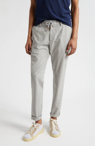 Shop Eleventy Drawstring Waist Stretch Virgin Wool Pants In Medium Grey