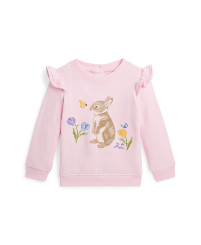 Shop Polo Ralph Lauren Baby Girls Ruffled Bunny Terry Long Sleeve Sweatshirt In Hint Of Pink