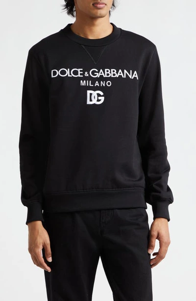 Shop Dolce & Gabbana Embroidered Logo Cotton French Terry Graphic Sweatshirt In N0000 Nero