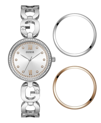 Shop Guess Women's Analog Silver-tone Steel Watch 30mm And 3 Dial Rings Set
