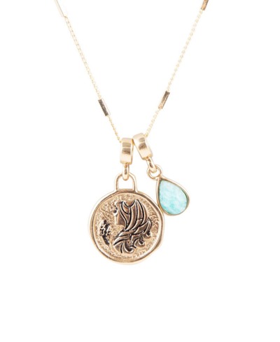 Shop Barse Zodiac Coin Genuine Teardrop Charm Necklace In Virgo-genuine Amazonite