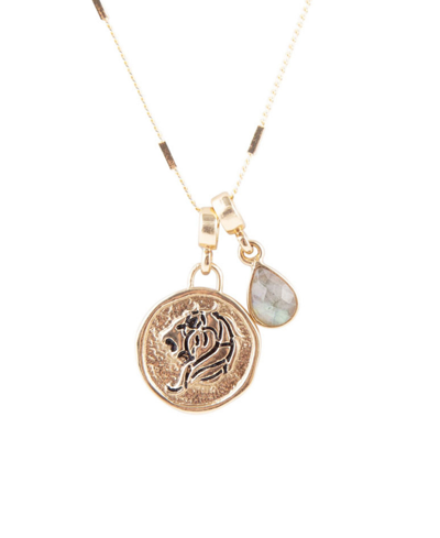 Shop Barse Zodiac Coin Genuine Teardrop Charm Necklace In Leo-genuine Labradorite