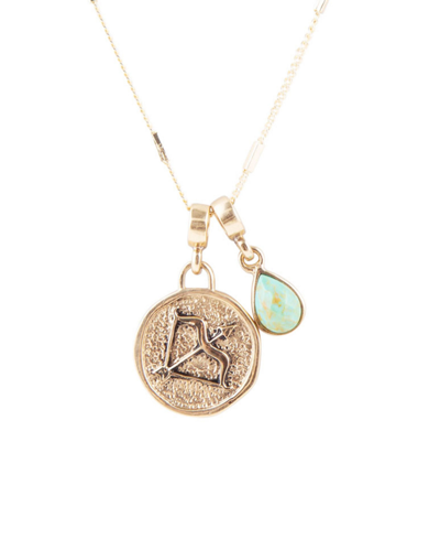 Shop Barse Zodiac Coin Genuine Teardrop Charm Necklace In Sagittarius- Genuine Turquoise