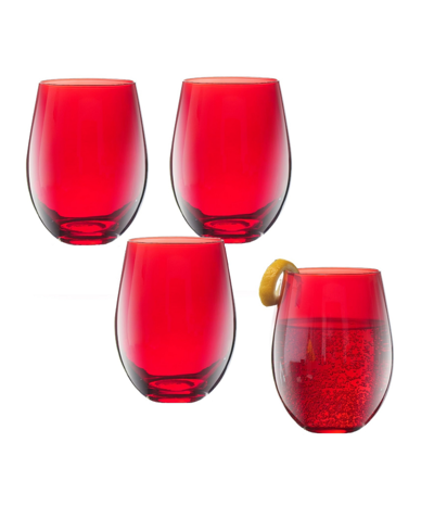 Shop Qualia Glass Carnival Stemless 19 oz Wine Glasses, Set Of 4 In Red