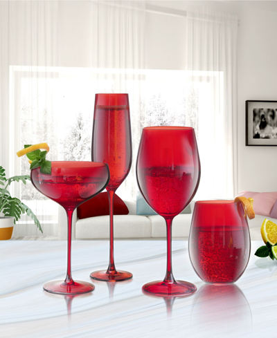 Shop Qualia Glass Carnival Stemless 19 oz Wine Glasses, Set Of 4 In Red