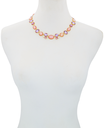 Shop T Tahari Gold-tone Pink And Lilac Violet Glass Stone Statement Necklace
