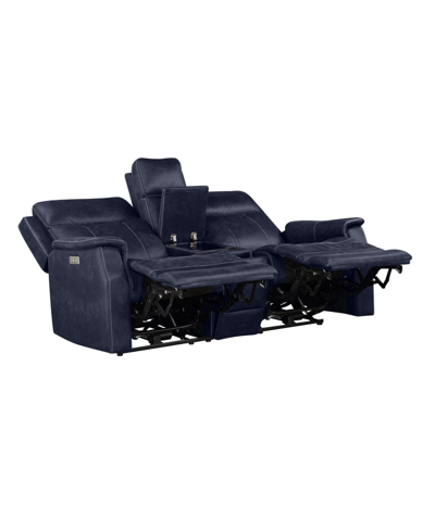 Steve Silver Valencia 74" Dual Power Reclining Console Loveseat In Dark Blue