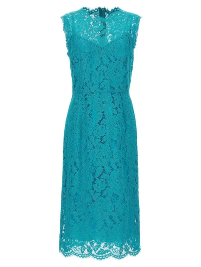 Shop Dolce & Gabbana Lace Dress In Blue