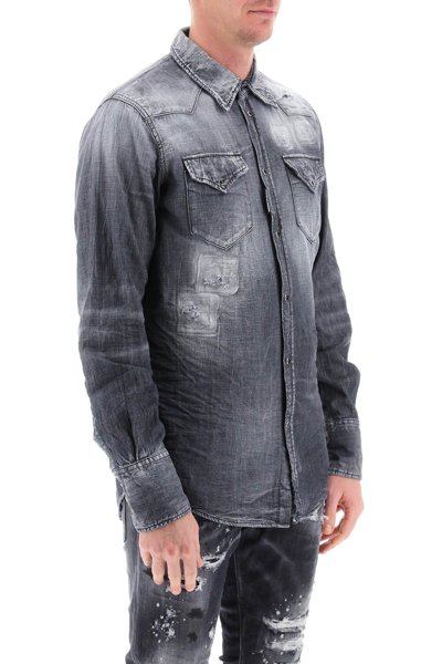 Shop Dsquared2 Denim Western Shirt In Black (grey)