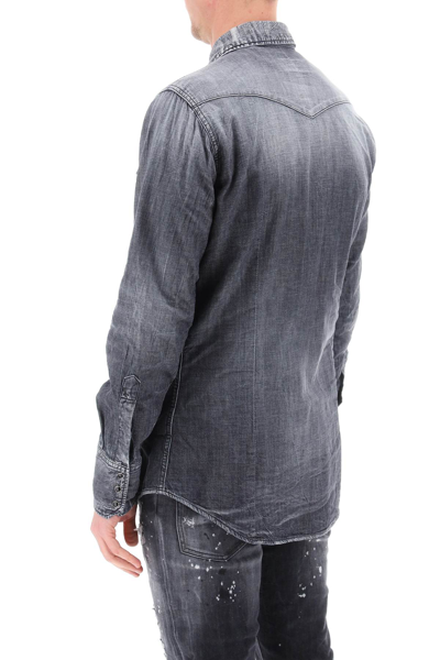 Shop Dsquared2 Denim Western Shirt In Black (grey)