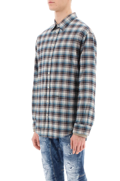 Shop Dsquared2 Check Shirt With Layered Sleeves In Ivory Brown Green (blue)