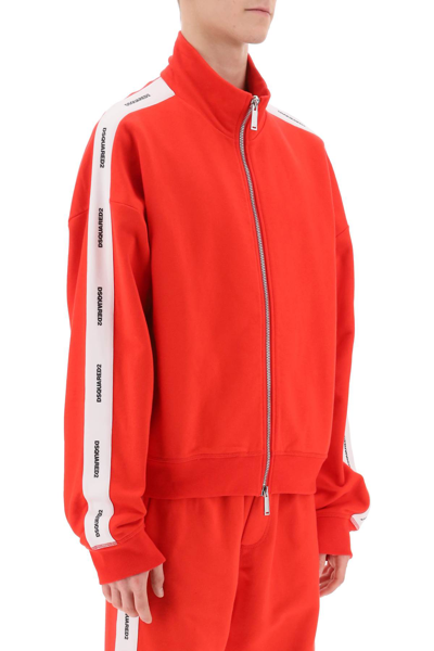 Shop Dsquared2 Zip-up Sweatshirt With Logo Bands In Red (red)