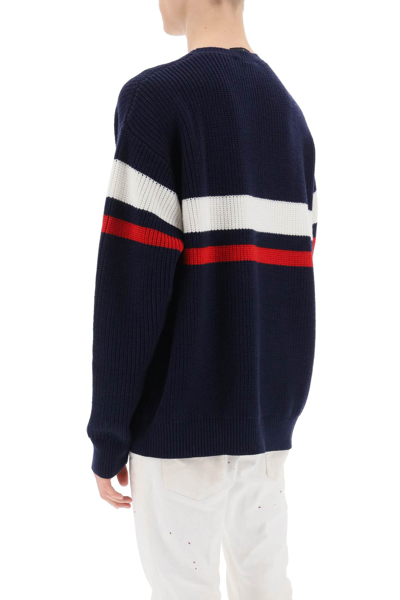 Shop Dsquared2 Wool Sweater With Varsity Patch In Blue White Red (blue)