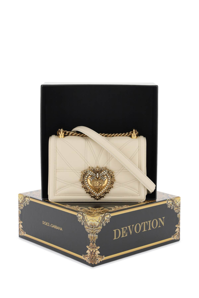 Shop Dolce & Gabbana Medium Devotion Bag In Quilted Nappa Leather In Burro (white)